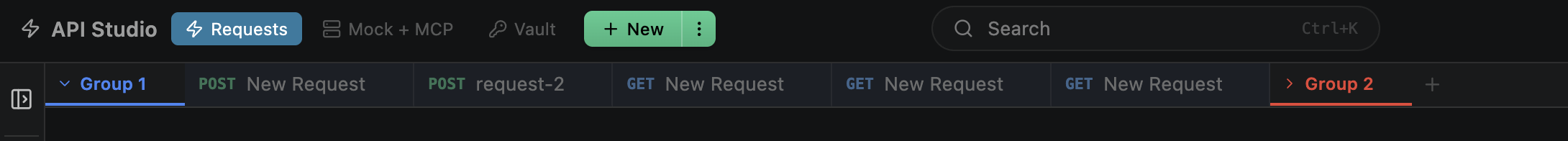 Tab bar with grouped tabs